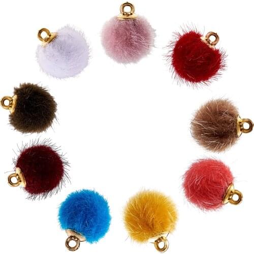 50Pcs Mixed Colors Plush Fur Covered Pompom Ball Pendants Charms For Bracelet Earring Pendant Necklace DIY Jewelry Making