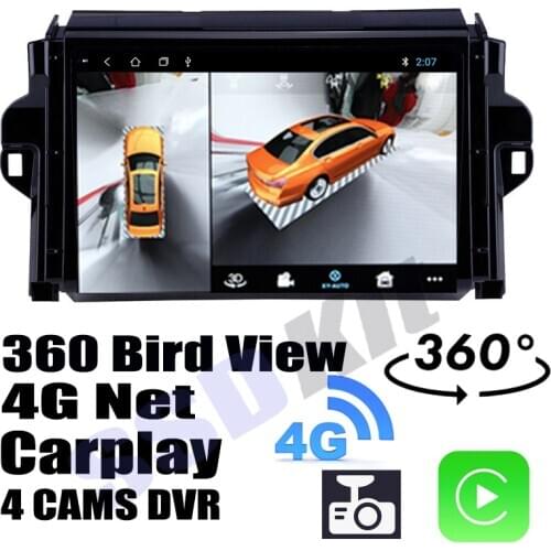 Car Audio Navigation GPS Stereo Media Carplay DVR 360 Birdview Around 4G Android System For TOYOTA Fortuner AN150 160 SW4