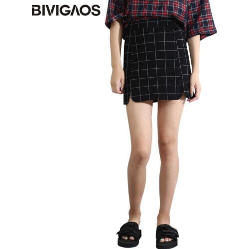 BIVIGAOS Summer Style Simplicity Vintage Plaid Mini Skirt Jeans Skirt Irregular Push Up Denim Skirt Short Skirts Miniskirt Women