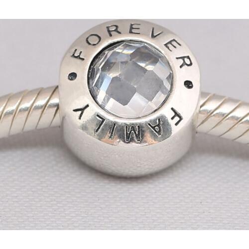S925 Bead Family Forever With Cubic Zirconia Charms fit Lady Bracelet DIY Jewelry