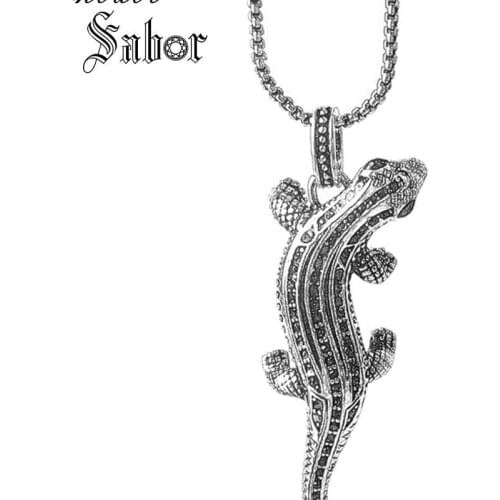 Link Chain Pendant Necklace Salamander Pave Gift For Men Women, Female silver color Fashion Punk Skeleton Jewelry thomas