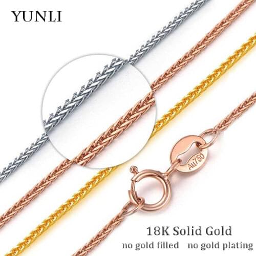 YUNLI Real 18K Gold Necklace Match Pendant Chain Solid AU750 Chopin Chain for Women Fine Jewelry Wedding Gift