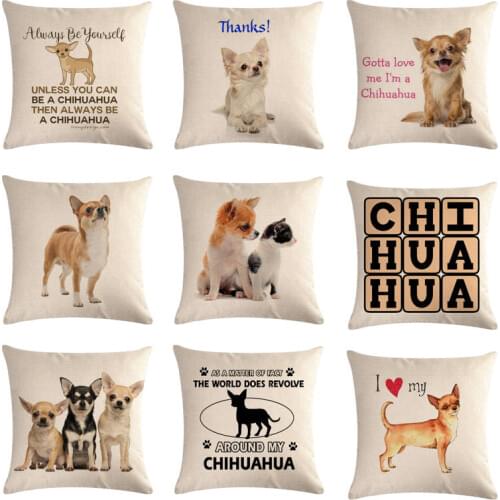 45cm*45cm Pet Dog Chihuahua Design Linen/cotton Throw Pillow Covers Couch Cushion Cover Home Sofa Bed Decorative Pillows