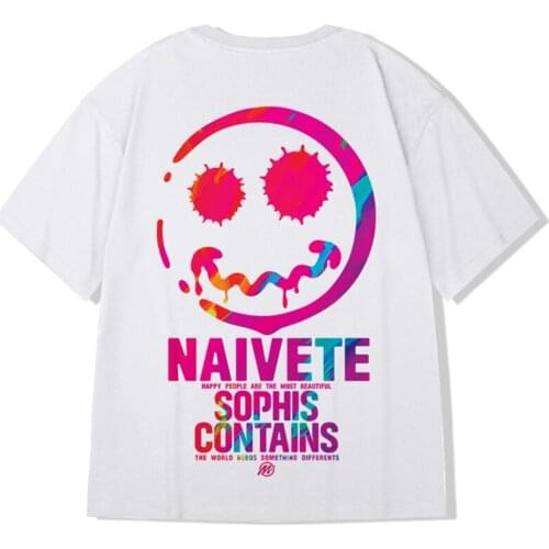 2021 Hip Hop Tee Smiles T Shirt Streetwear Men Cool Loose Japan Harajuku TShirt Summer New High Street Short Sleeve Tops M-8XL