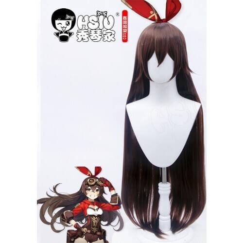 HSIU game Genshin Impact cosplay Amber wig dark brown long hair + Free gift brand wig cap