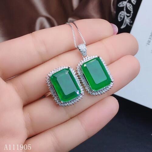 KJJEAXCMY boutique jewelry 925 sterling silver inlaid natural emerald female necklace ring pendant set new support detection