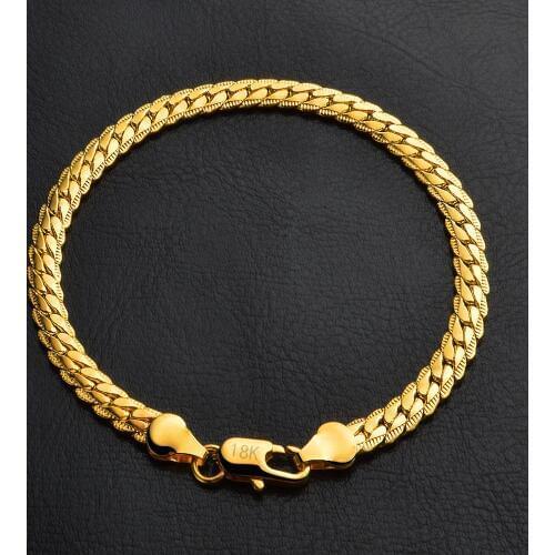 Classic Punk Gold Color Bangles Bracelet For man Women width 5mm Link Chain Cuff Jewelry Gift Drop Shipping