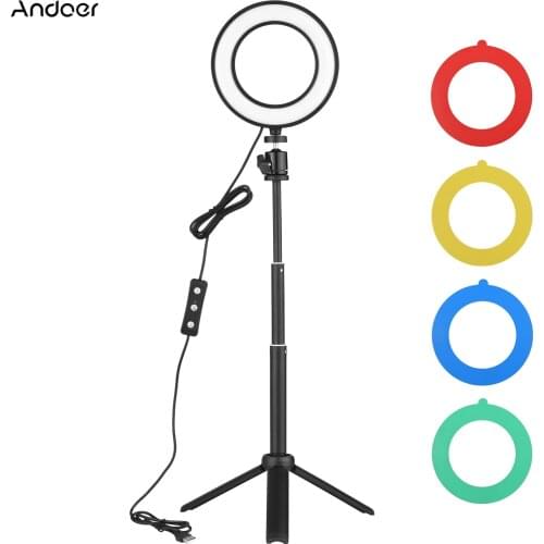 1/2/3pcs Andoer 6Inch LED Ring Light 5600K USB Ring Light Desktop Tripod Metal Ballhead 4*Color Filter for Live Streaming Online