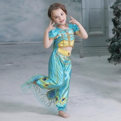 Disney Aladdin Jasmine Top Pants Clothing Set Princess Girls Dress Kids Dresses for Girls Christmas Costume Party New Year Good