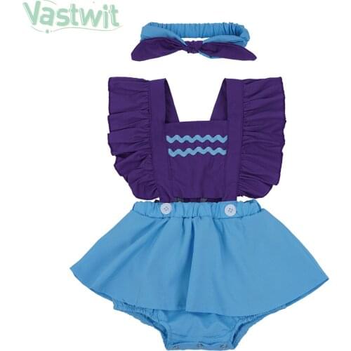 Mermaid Costume Newborn Infant Baby Girl Ruffle Mermaid Rompers Jumpsuit Sleeveless Princess Dress Headband Outfit Baby Clothing