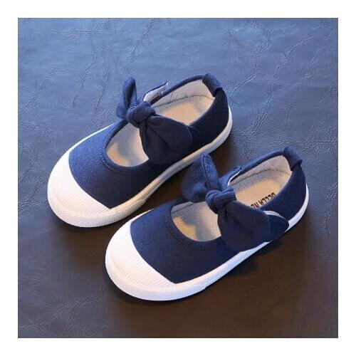 Spring Autumn Children Canvas Casual Shoes Kids Lovely Bow Flat Heels Shoes Girls Princess Solid Color Sneakers
