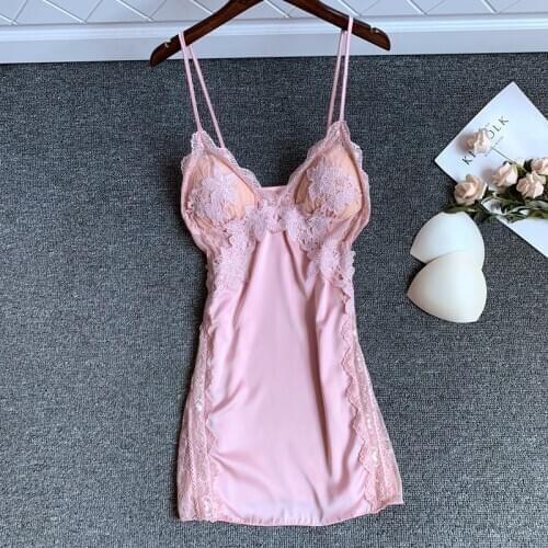 Lace Women Nightdress Sexy Suspender Skirt Satin Intimate Linegerie Nightgown Causal Home Clothes Sleepwear Silky Nightwear