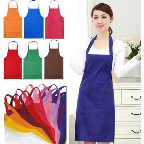 Thicken Cotton Polyester Blend Anti-wear Cooking Kitchen Bib Apron With Pockets Black Blue Green Red Adjustable Bib Apron Dress