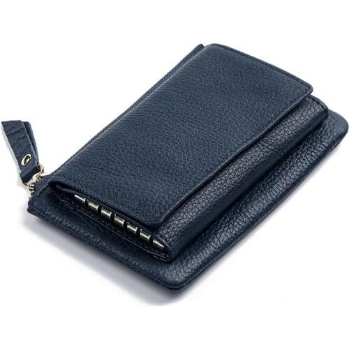 Small Women Handy High Quality Versatile First Layer Real Cow Leather Zipper Hasp Style Lady Fashion Key Wallet Bag