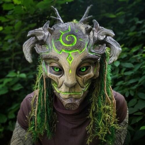 Cosplay Mascaras Halloween 2021 Forest Spirit Mask/Helmet, Realistic Face Costumes Led Light Up Mask Funny Unisex Adults маска