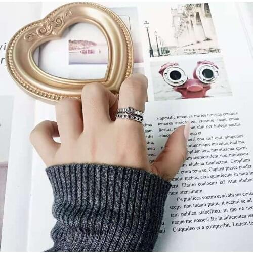Fashion Smile Face Knuckle Open Rings Korean Jewelry Trendy Vintage Punk Chain Ring Adjustable for Women Men Unisex Accessories