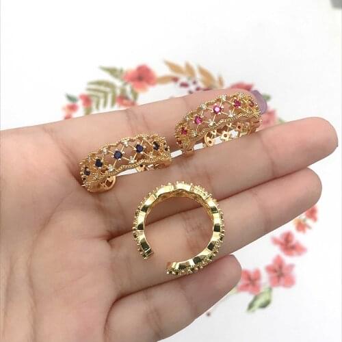 Fashion Hollow Rings Geometric Lace Gold Jewelry Adjustable Size Inlay Crystal Zircon Female Wedding Engagement Fine Accessories