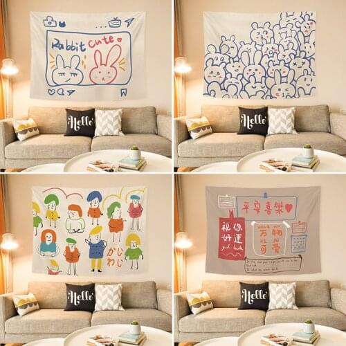 Background Wall Hanging Bedside Room Home Decor Tapestry Cute Cartoon Rabbit Bedroom Tapestries Dormitory Blanket Wall Cloth