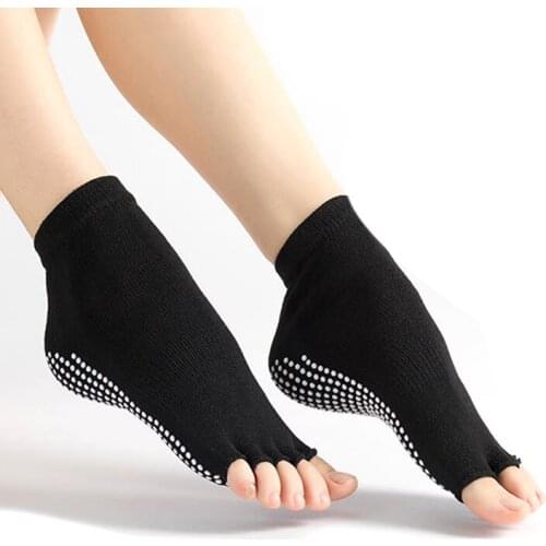 Half Toe Yoga Socks Non-Slip Peep Toe Anti-Slip Pilates Ankle Grip Durable Open Half Five Fingers Cotton Yoga Socks