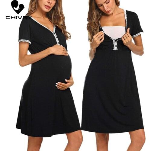 New 2020 Women Summer Maternity Dress Short Sleeve V-neck Solid Nursing Breastfeeding Dress Maternity Women Dress Vestidos