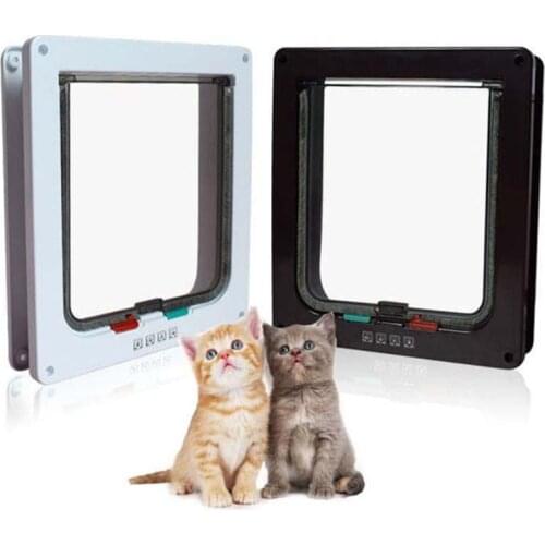 Dog Cat Flap Door with 4 Way Security Lock Flap Door for Dog Cats ABS Plastic Small Pet Cats Dog Gate Door Kit Pet Accessories