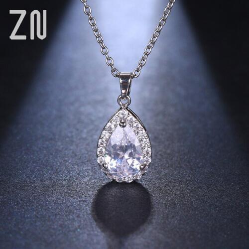 ZN Hot Water Drop Design Pear Cut Top Quality Cubic Zircon Necklace Pendent Wedding jewelry Luxury Gift for Women Jewelry