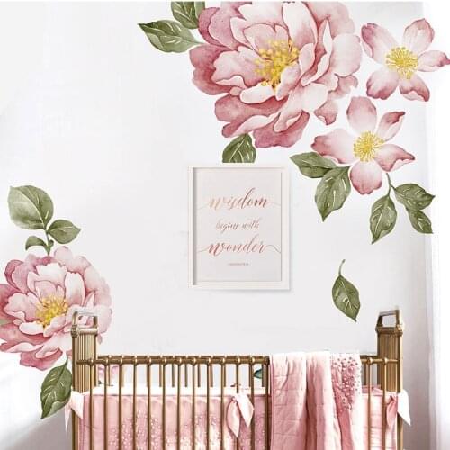 Peony Rose Flowers Wall Sticker Vintage Watercolor Home Decoration 3D Flower Wall Decal Bedroom Kids Room Decoration