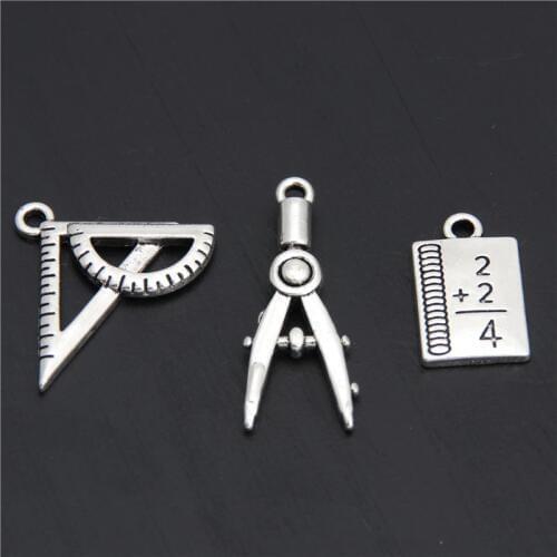 10pcs Zinc Alloy Metal Architect Compass Charms Silver Color Ruler Drawing Pendant For Necklace Student Jewelry