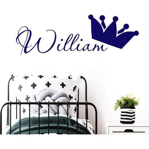 Custom Kids Name Wall Stickers For Child Room Personalized Boys Name King Crown Decor Nursery DIY Storage Box Art Decals Y456