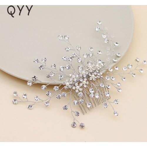 QYY Rhinestone Flowers Handmade Hair Combs Bridal Wedding Hair Jewelry Ornaments Accessories for Bride Bridesma Headpieces Gifts