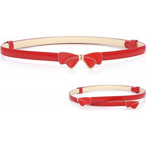 Fashion Belts For Women PU Leather Thin Belt Black white red Strap Skinny Metal Gold Buckle Elastic Waistband for Female Dress