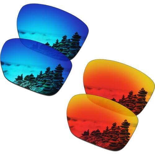 SmartVLT 2 Pairs Polarized Sunglasses Replacement Lenses for Oakley Sliver XL Ice Blue and Fire Red