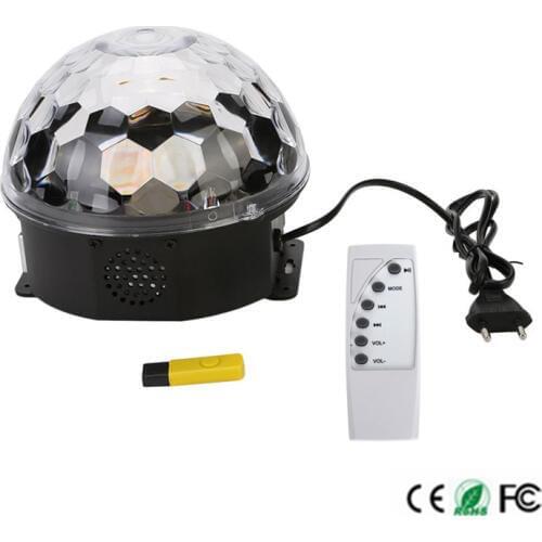MP3 USB LED Crystal Magic Rotating Ball Light IR Remote control 6 colors RGB Disco Balls Light For Party LED Stage Light