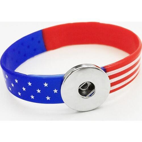 USAflag Independence Day Silicone Stretch snap button students bracelet GJ5555 (fit 18mm 20mm snaps)