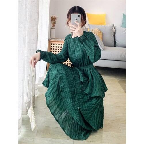 Spring Autumn Dress Womens Long-sleeve 2020 New Chiffon Cake Dress Slim Temperament Lace Up Long Party Dresses Vestidos f2639