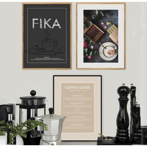 Coffee Guide Prints Vintage Chocolate Poster Cafe Wall Art Decor Canvas Painting Fika Text Wall Pictures Coffee Shop Decoration