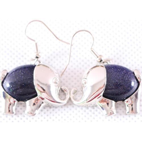 Jewelry Gift for Women Dangle Earring Natural Blue Sandstone Oval CAB Cabochon 16x28MM Animal Elephant Earring 1Pair U105