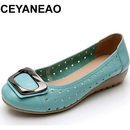 CEYANEAO big size 35-43 women Moccasins genuine leather Ballet flat shoes woman casual shallow no metal lace decoration Moccasin