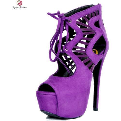 Original Intention Grace Women Sandals Platform Open Toe Thin Heels Sandals High-quality Purple Shoes Woman Plus US Size 4-15