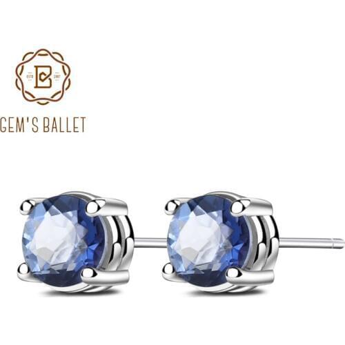 GEMS BALLET 5mm Mystic Quartz-Iolite 925 sterling silver Natural Gemstone Stud Earrings Fine Jewelry Women Gift Fashion New