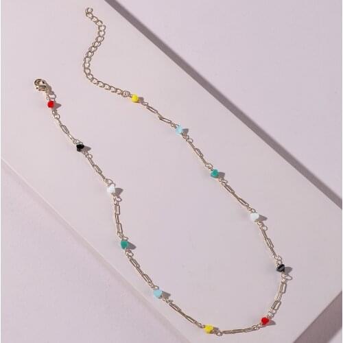Summer Korean 16 Inch Woman Colorful Crystal Short Dainty Delicate Chain Necklace