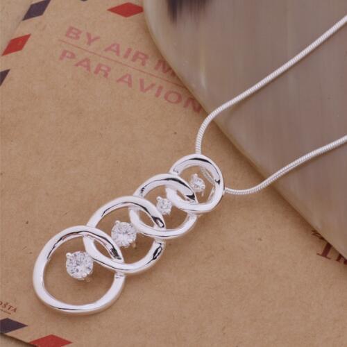 AN129 Hot Pendant Necklaces For Women Charm Silver Color Fashion 925 Fashion Jewelry Pendant Tetracyclic Object Inlaid Stone