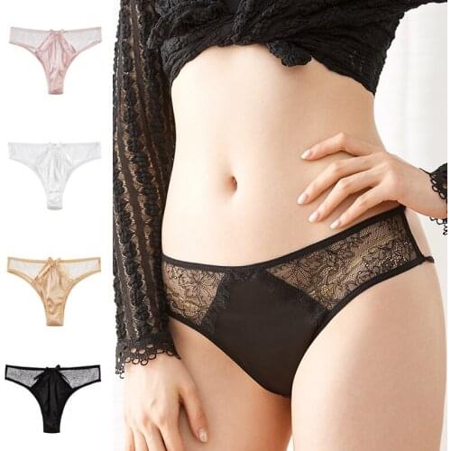 Women Sexy Underwear Thong Floral Satin Lace Hollow Out Panties Luxury Breathable Seamless Briefs Lingerie Soft Thong Panties