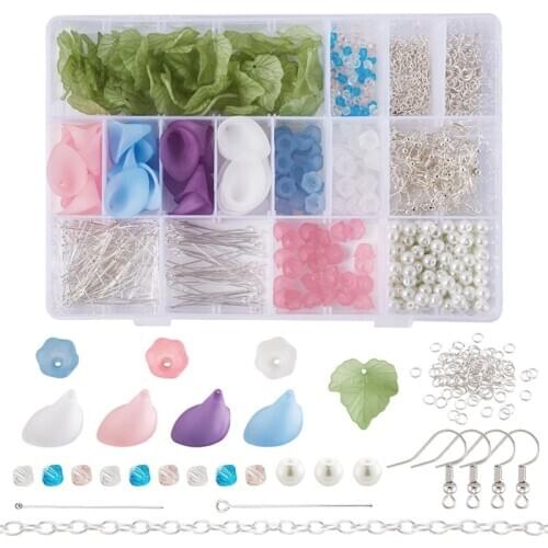 1set DIY Earrings Brass Earring Hooks Ball Head Pins Unwelded Cable Chains Acrylic Pendants Bead Caps Glass Beads