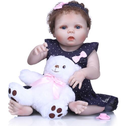 2018 popular 55cm Full Silicone Body Reborn Baby Doll Toy Like Real 22inch Newborn Girl Princess Babies Doll Bathe Toy Kid Gift
