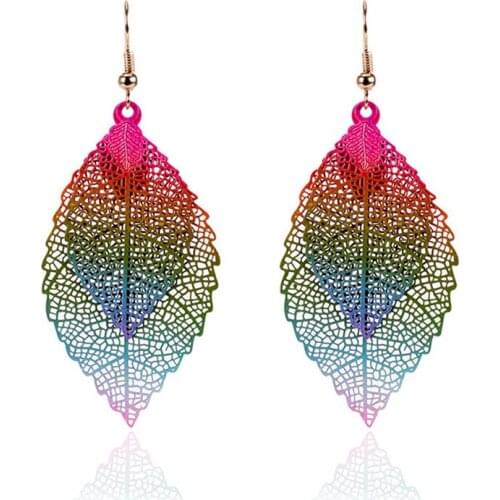 2020 Fashion Luxury Boho Double color Leaf Dangle Pendientes Vintage Leaves long Tassels Drop Earring for Women Jewelry B0165