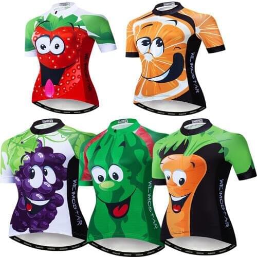 2021 Womens Cycling Jersey Pro Team Bike Jersey Tops Breathable Cycling Shirt Short Sleeve Bicycle Wear Maillot Fruit Orange