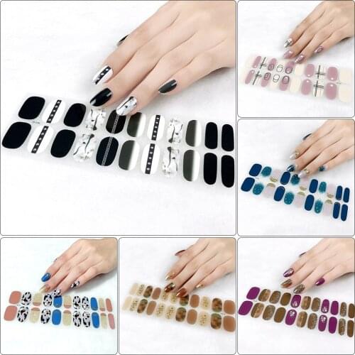 22pcs/sheet Glitter Gradient Color Nail Stickers Nail Wraps Full Cover Nail Polish Sticker DIY Self-Adhesive Nail Art Decoration