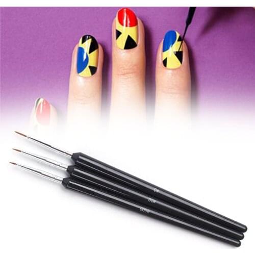 3pcs Salon Acrylic Tiny Carving Utility Drawing Tools Black Rod Pointed Pen Nail Brush Set Portable Detailed Painting