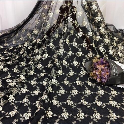 3YardX 120cm Gold flower embroidery white, black lace embroidery fashion ladies skirt lace fabric BJ0280